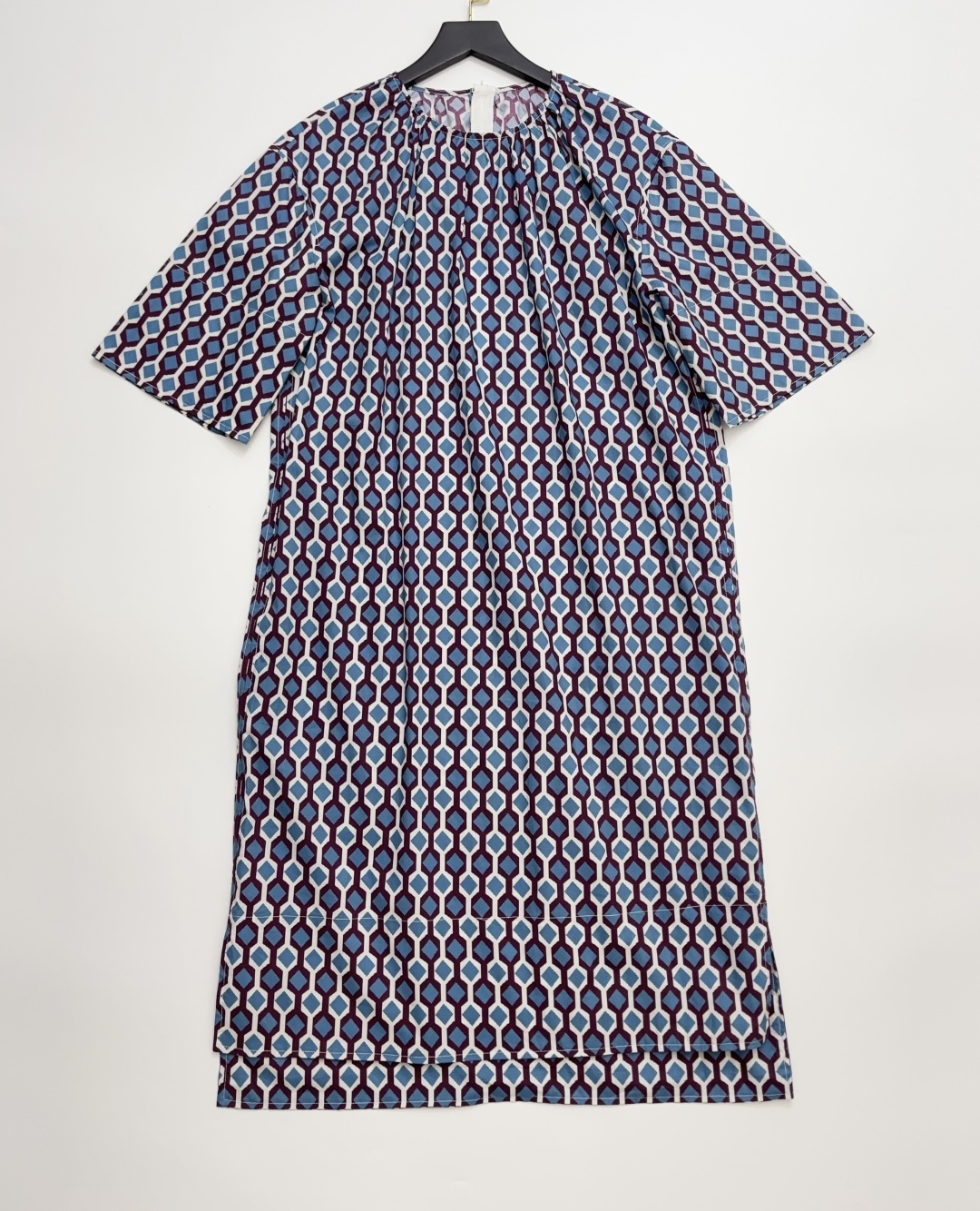 Purple Marni Plaid Colorblock Round Neck Short Sleeve Dress