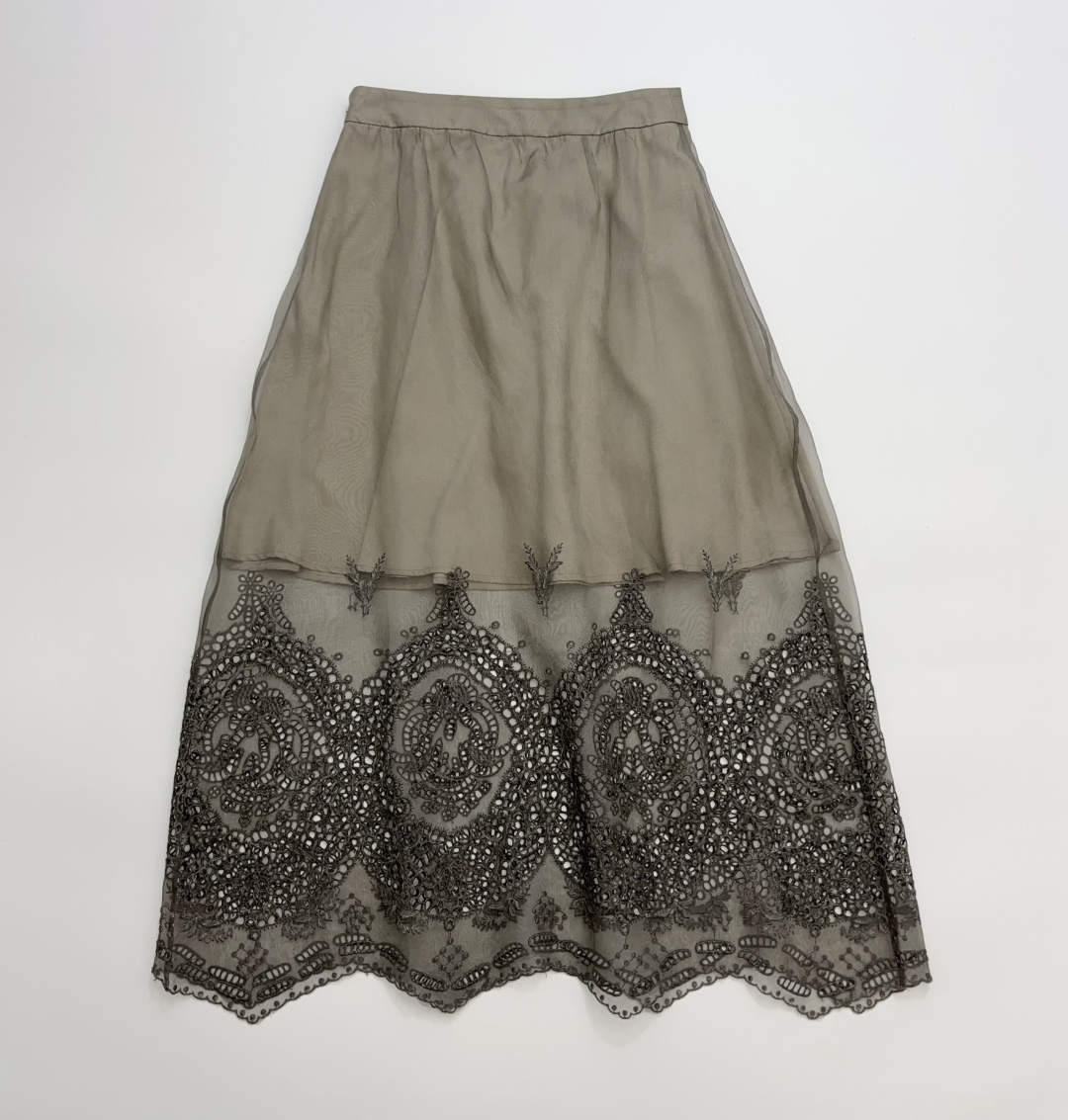 Love Heavy Silk Hand Embroidered Cutout Lace Panel Skirt
