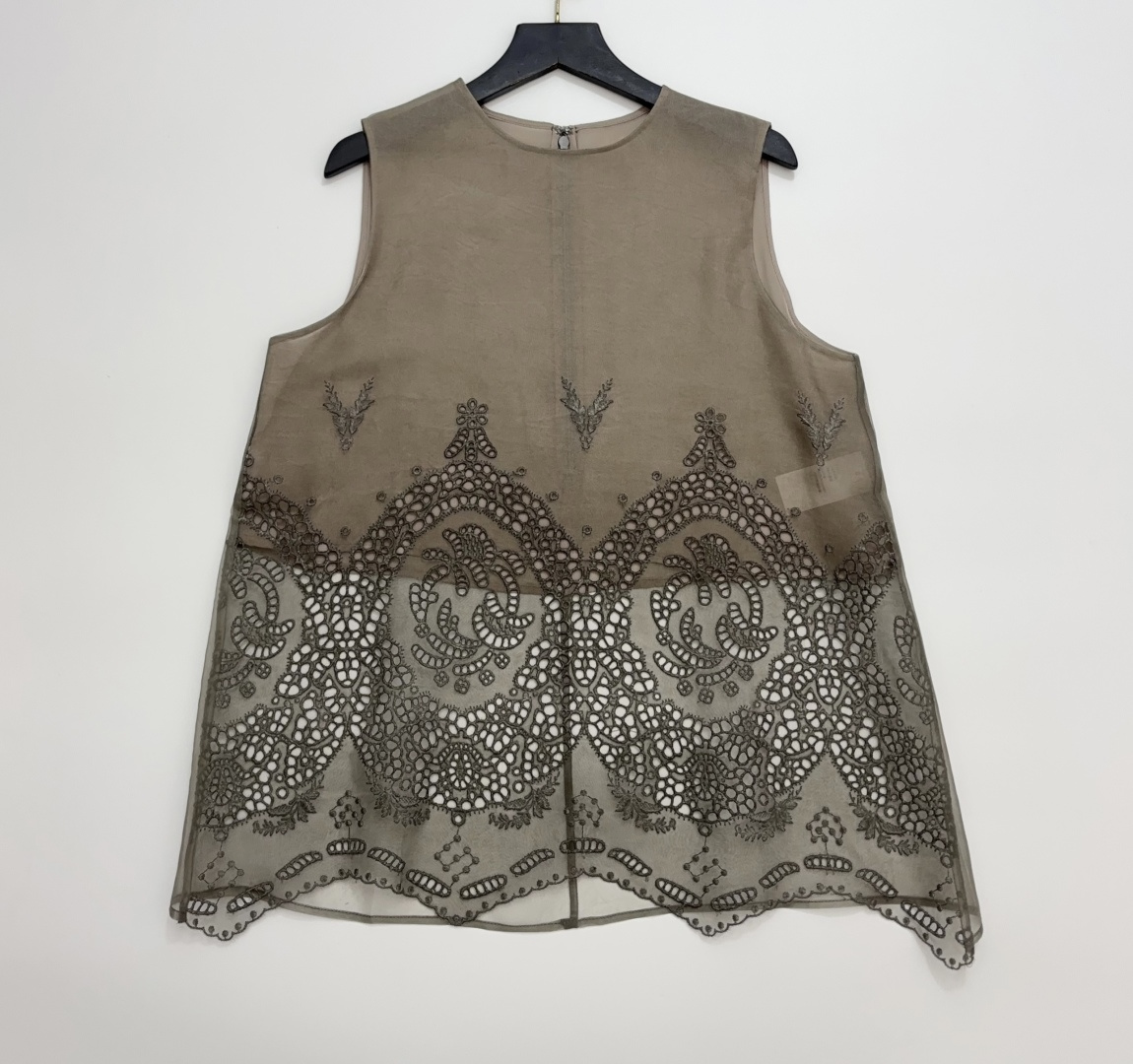 Love Heavy Silk Hand Embroidered Cutout Lace Panel Semi-Sheer Vest