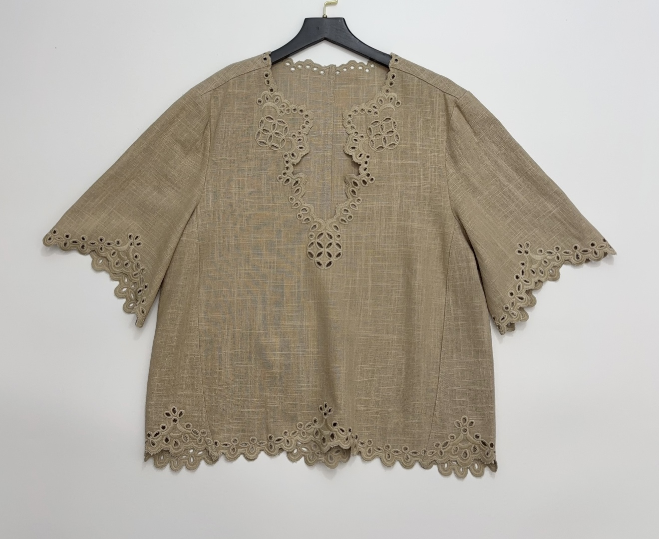 Isabel Marant Embroidered Cotton Loose Eyelet V-Neck Half Sleeve Shirt