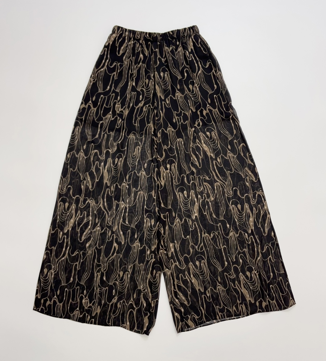 Cuban Brown Gold Geometric Print Elastic Waist Draped Wide-Leg Trousers