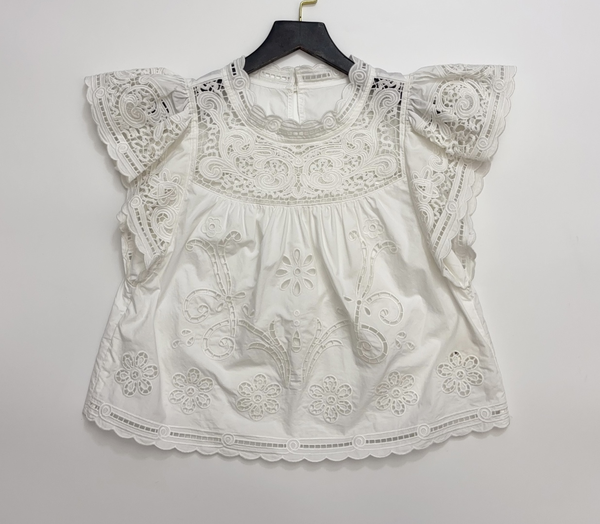 Sea French Palace Style Crochet Lace Embroidered Short Sleeve Shirt