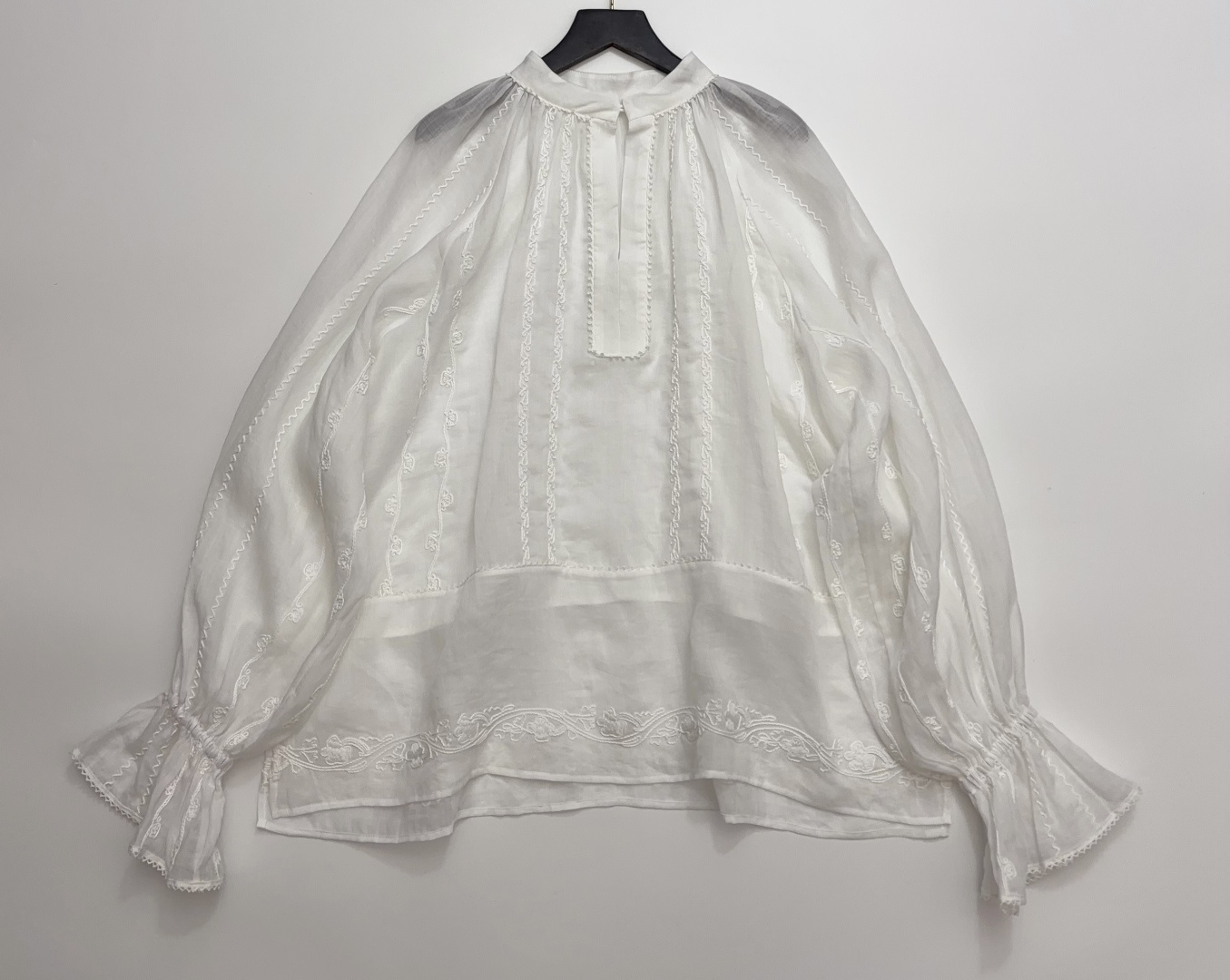 INTO THE EAST Puff Sleeve Ruffle Embroidered Relaxed Fit Top