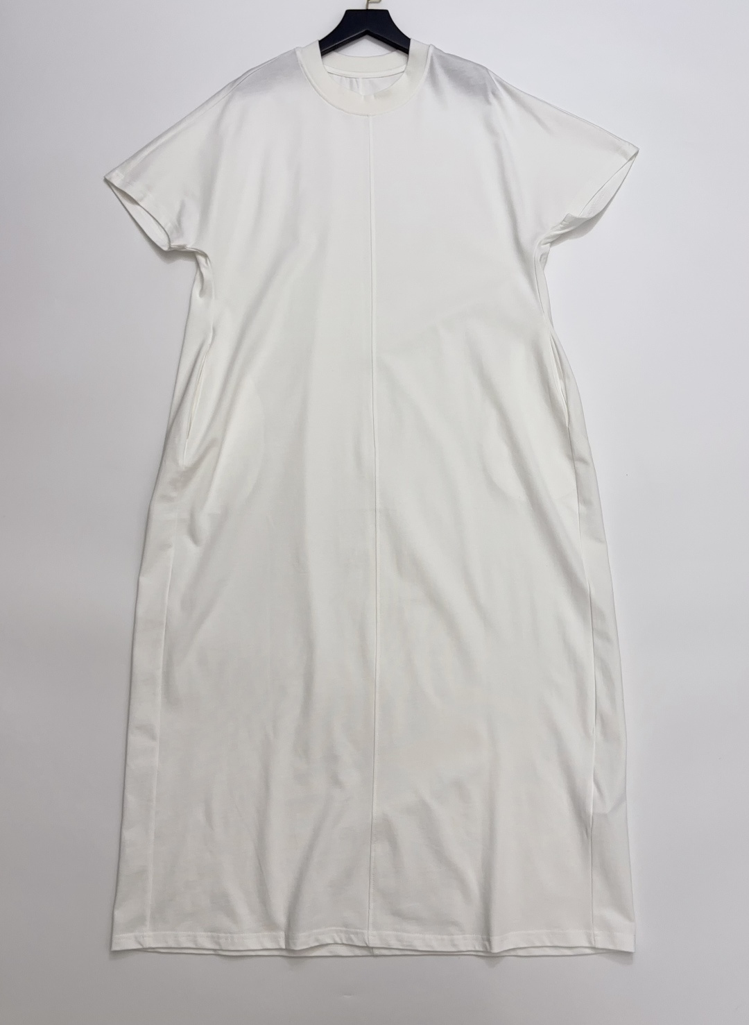 Center Seam Paneled Loose Casual Mid-Length Ribbed Round Neck Short-Sleeve T-Shirt Dress