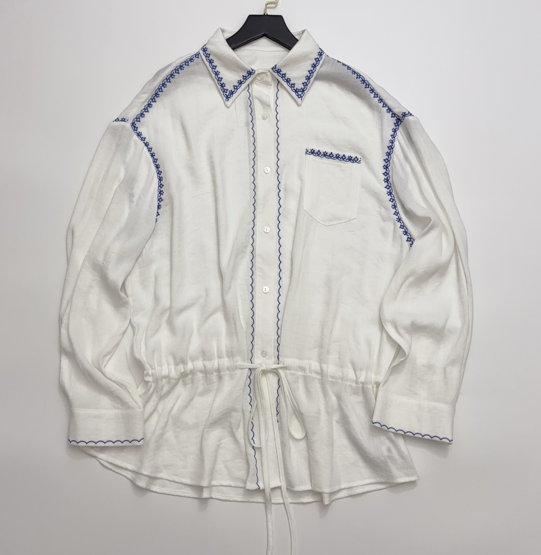 ICE DUST Cross-Stitch Drawstring Long Sleeve Shirt
