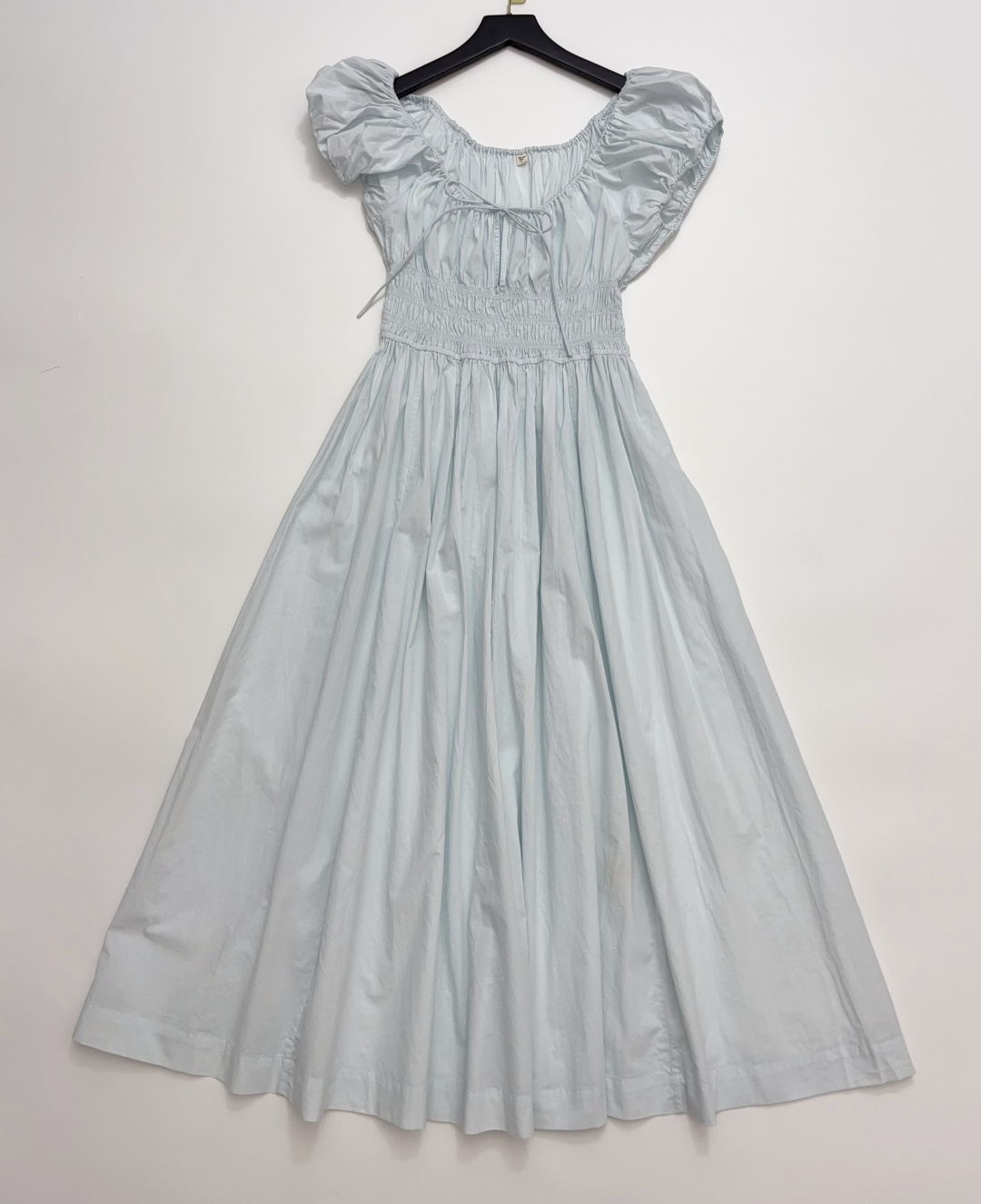 Dôen Quinn Light Blue Scoop Neck Drawstring High Waist Classic Dress
