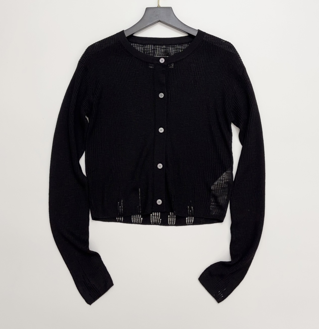 MM6 Maison Margiela Distressed Design Solid Color Simple Knit Cardigan