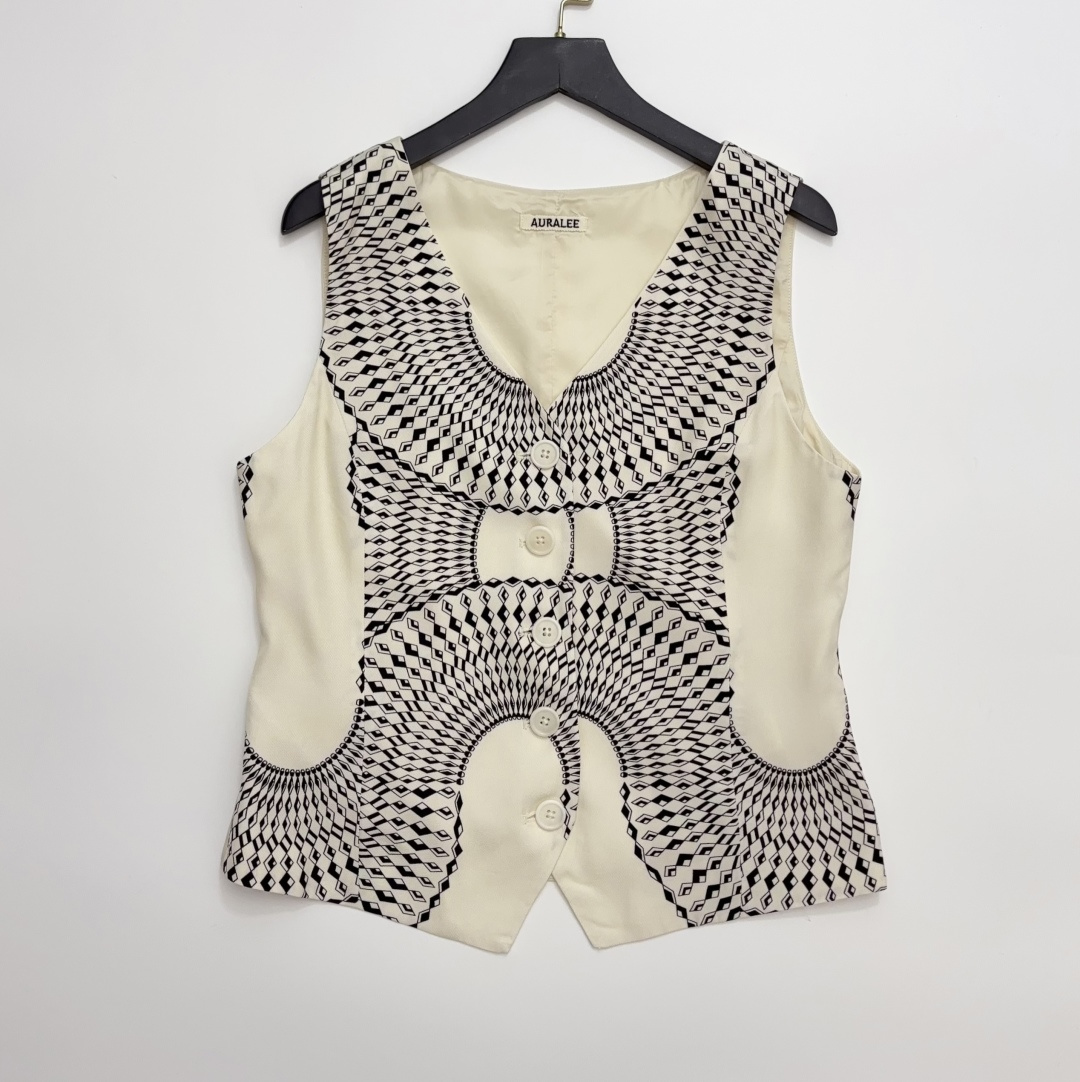 Single-Breasted Geometric Print Vest