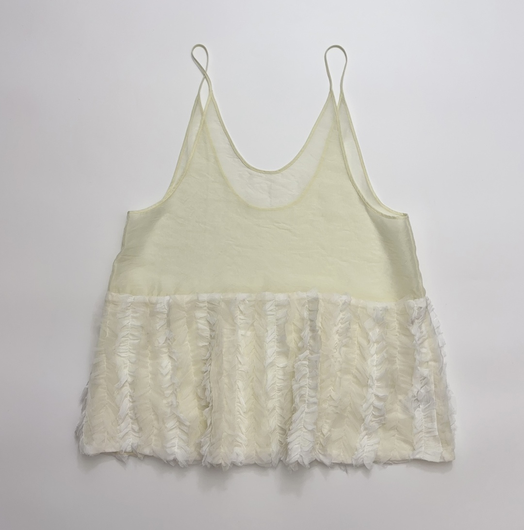 Dries Van Noten Mesh Ruched Ruffle Trim U-Neck Backless Camisole Top