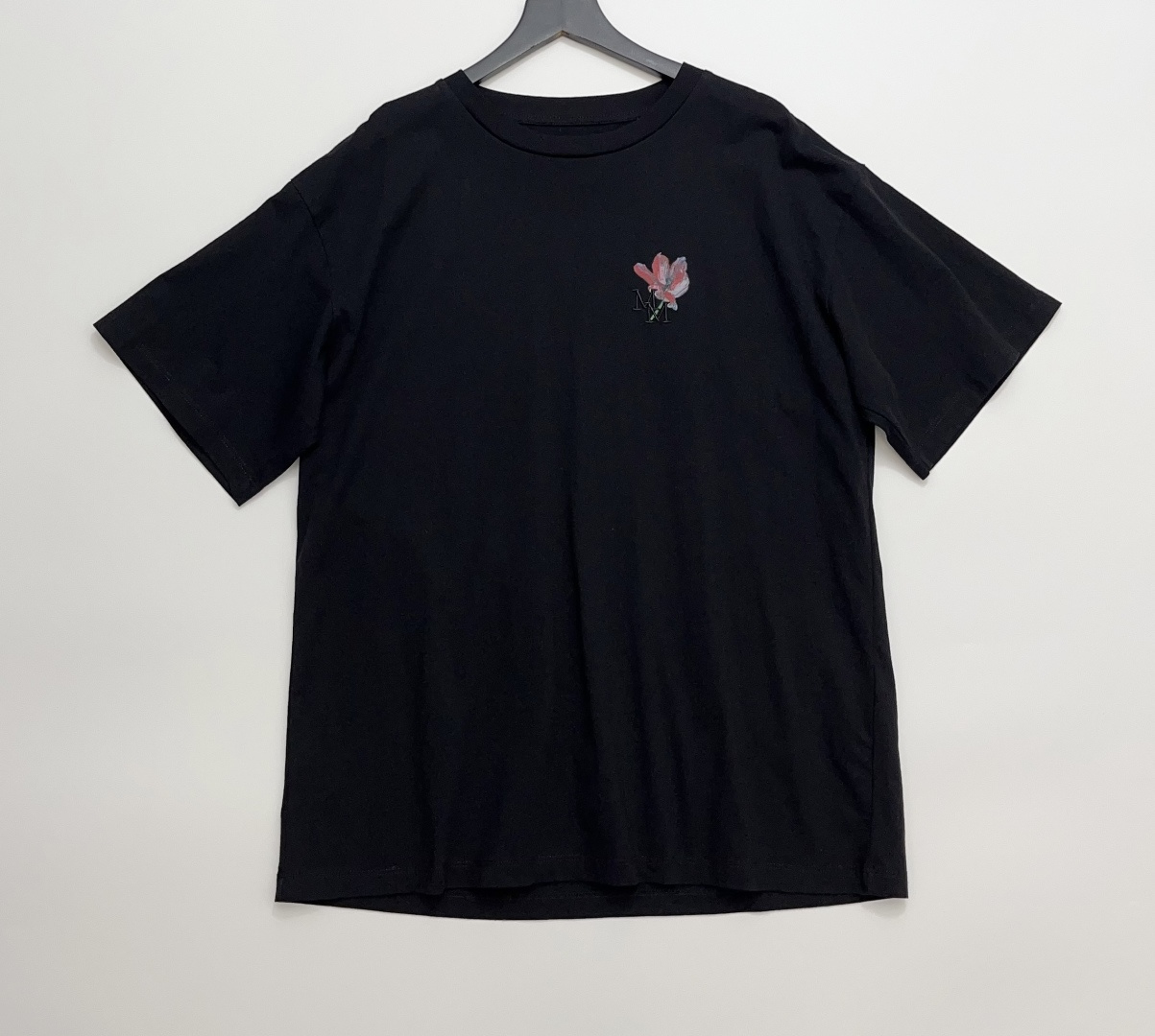 MM6 Maison Margiela M Embroidered Letter Hand-Painted Floral Print Loose Short-Sleeve T-Shirt