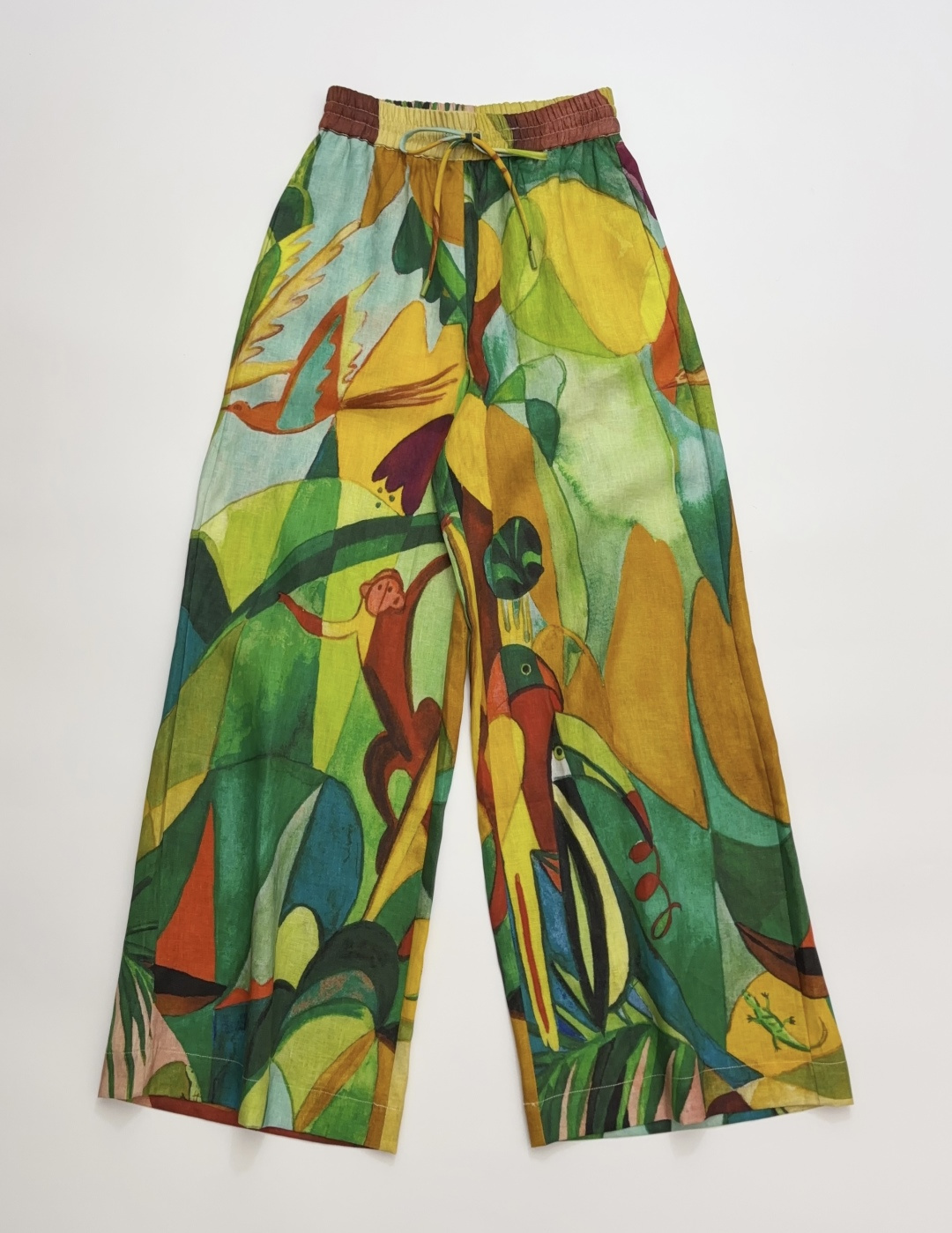 Alémais Jungle Print Elastic Waist Loose Casual Trousers