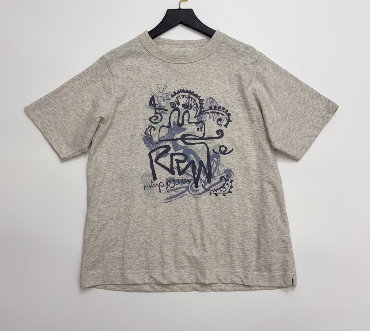 Japanese R Letter Graffiti Print Loose Short Sleeve T-Shirt