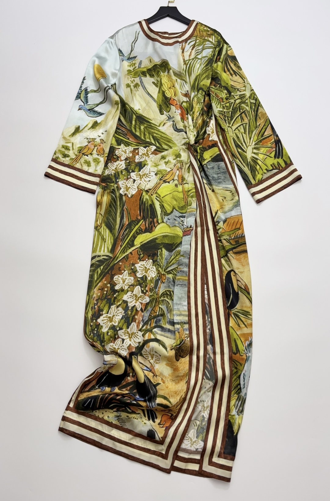 Alémais Vintage Organic Cotton Jungle Print Holiday Style Twisted High-Slit Long Dress