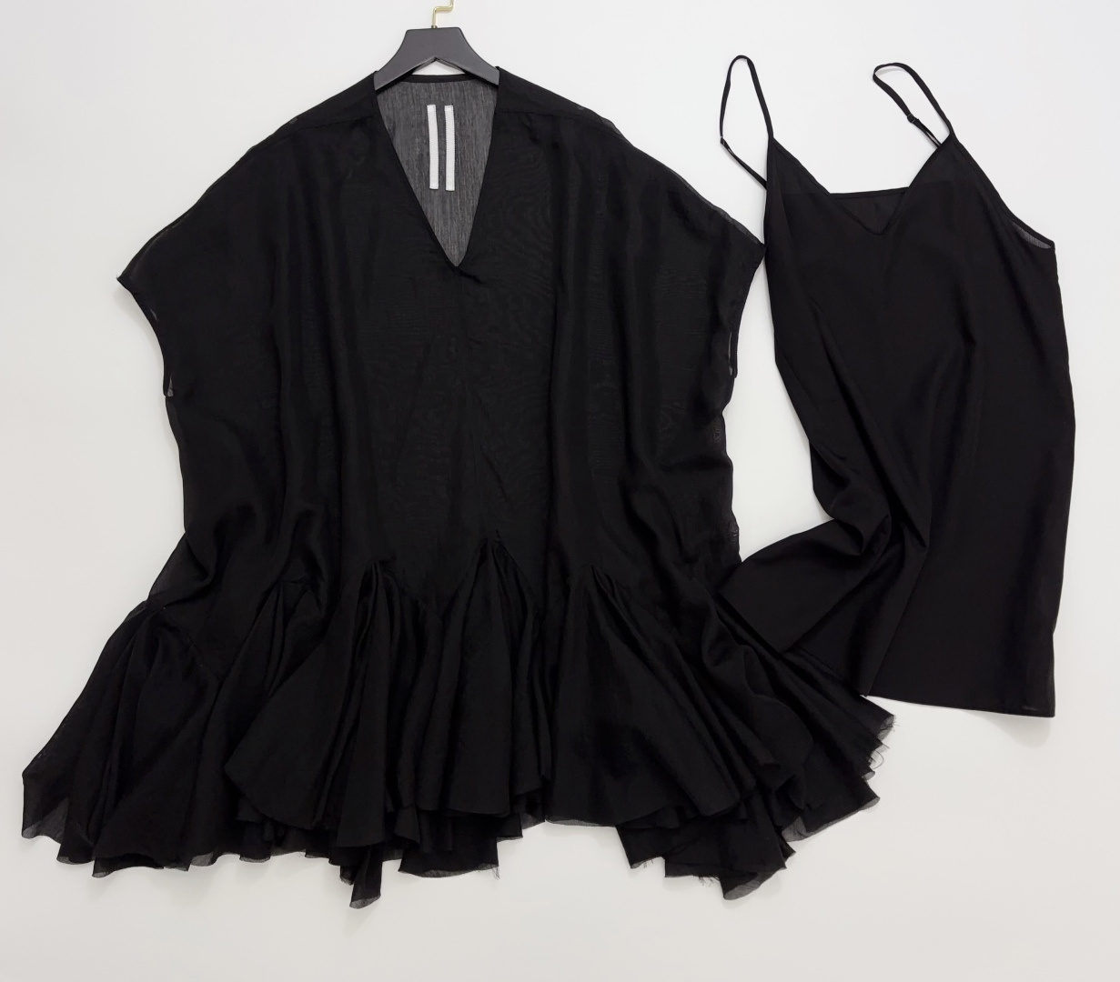Rick Owens V-Neck Short-Sleeve Ruffle Hem Mini Dress