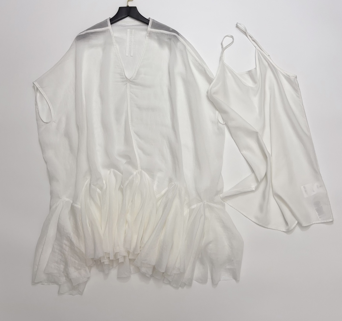 Rick Owens V-Neck Short Sleeve Dress Sweet Cool Ruffled Short Skirt