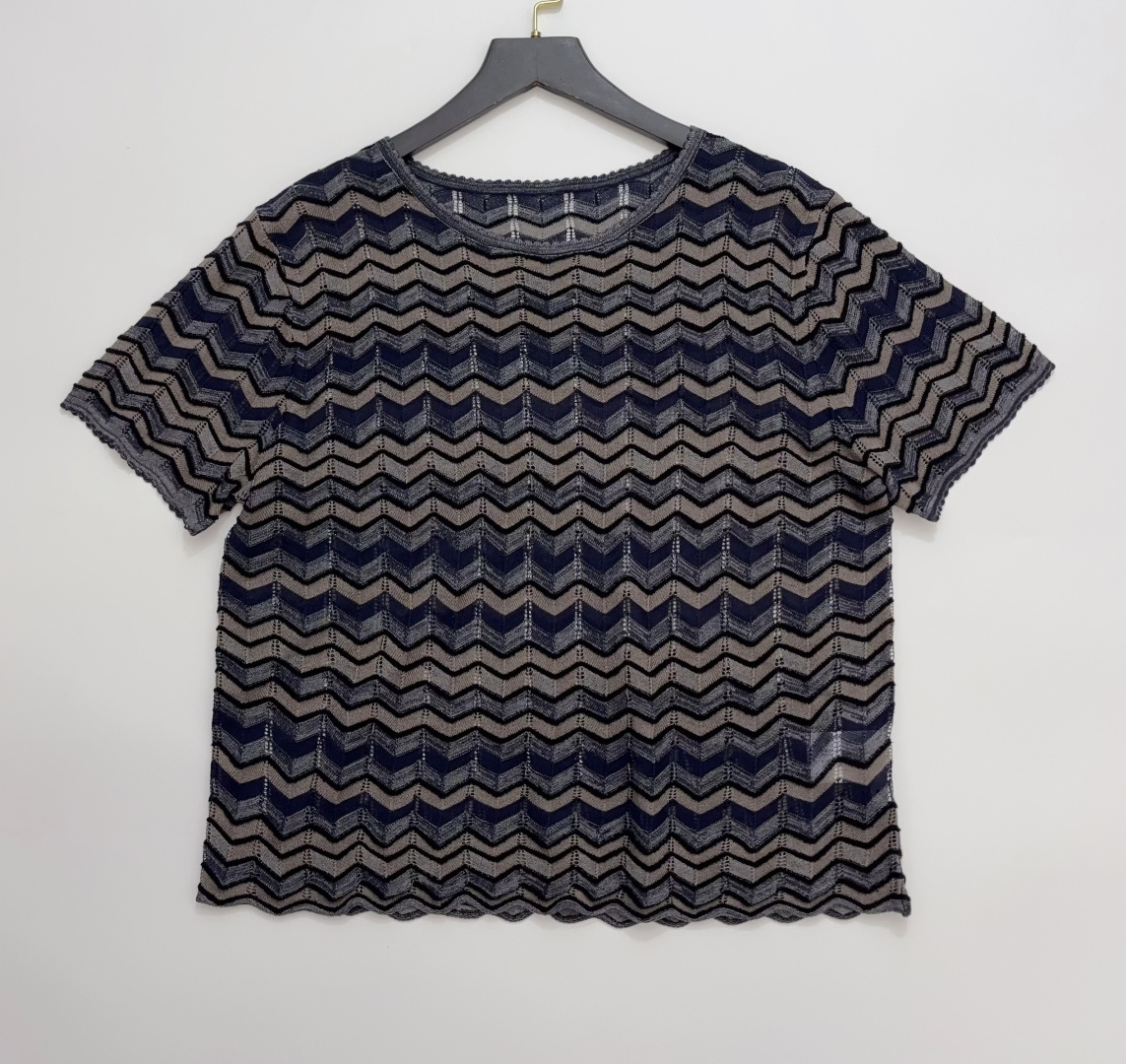 Pleated Textured Short-Sleeve Knit Top