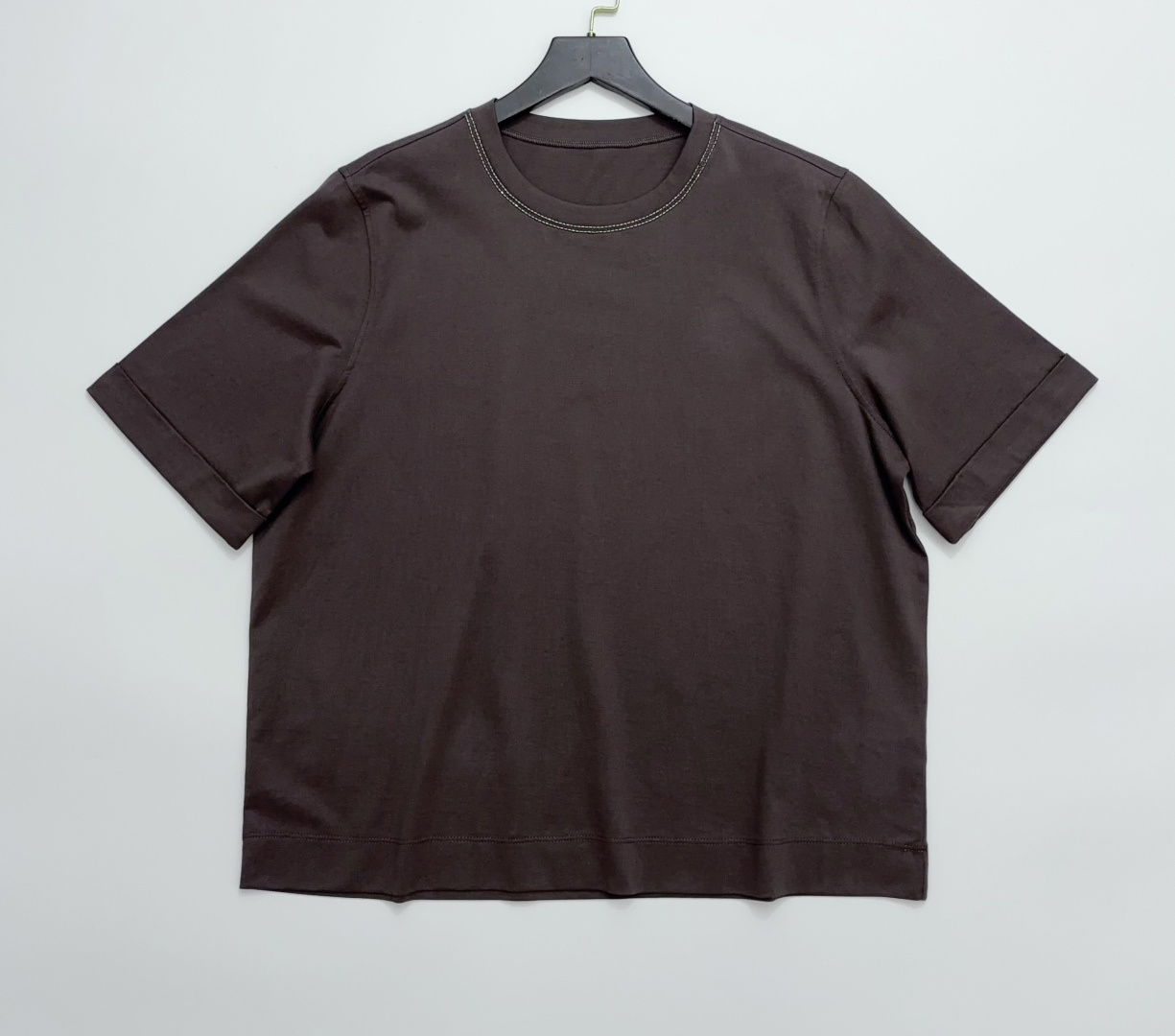 Brunello Cucinelli Classic Hand-Embellished Beaded Chain Round Neck Loose Drop Shoulder Rolled Cuff T-Shirt