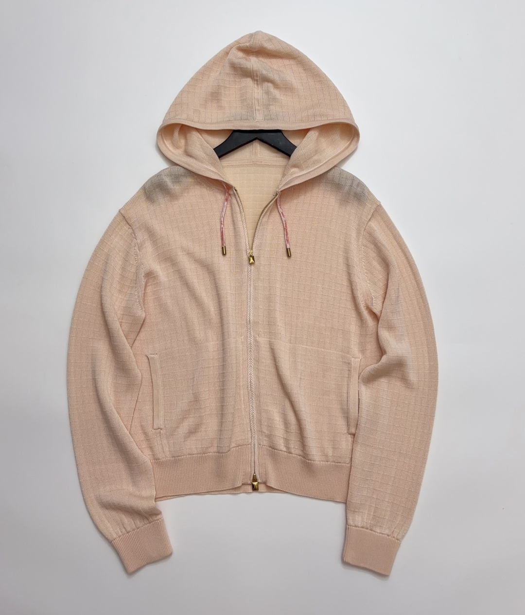 Loro Piana Pink Hooded Knitted Cardigan in Silk Cotton Check