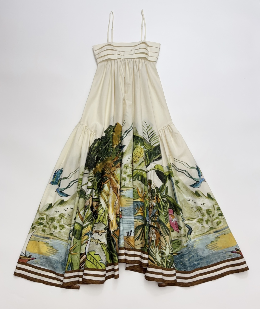 Alémais Vintage Organic Cotton Jungle Print Strappy Maxi Dress