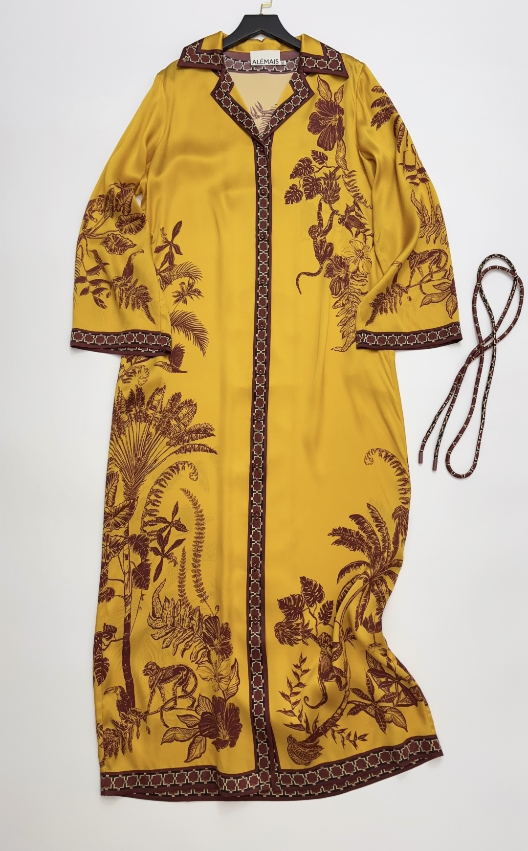 Alémais Silk Banana Leaf Print Shirt Dress