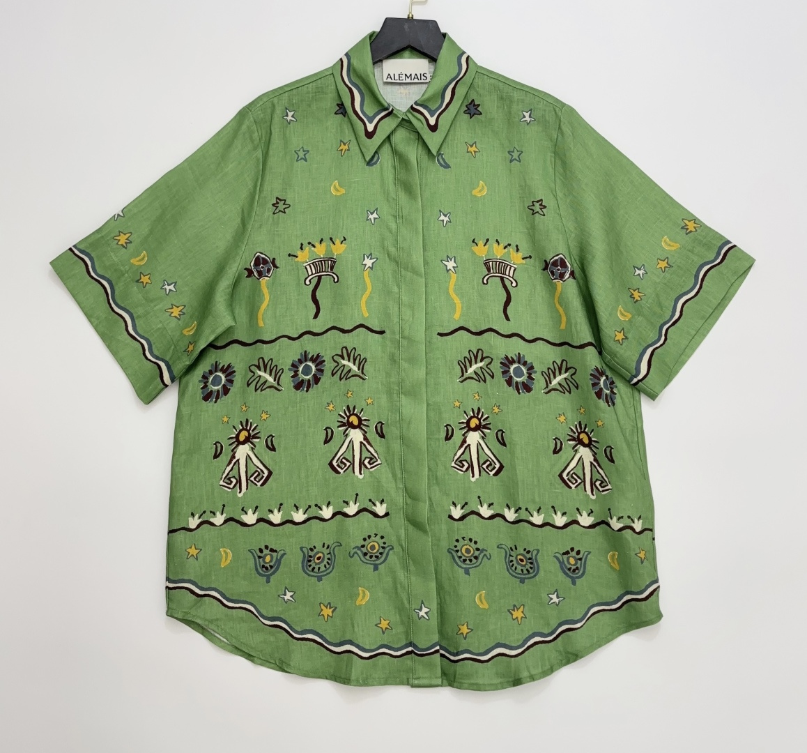 Alémais Linen Green Sun Dancer Print Shirt Top