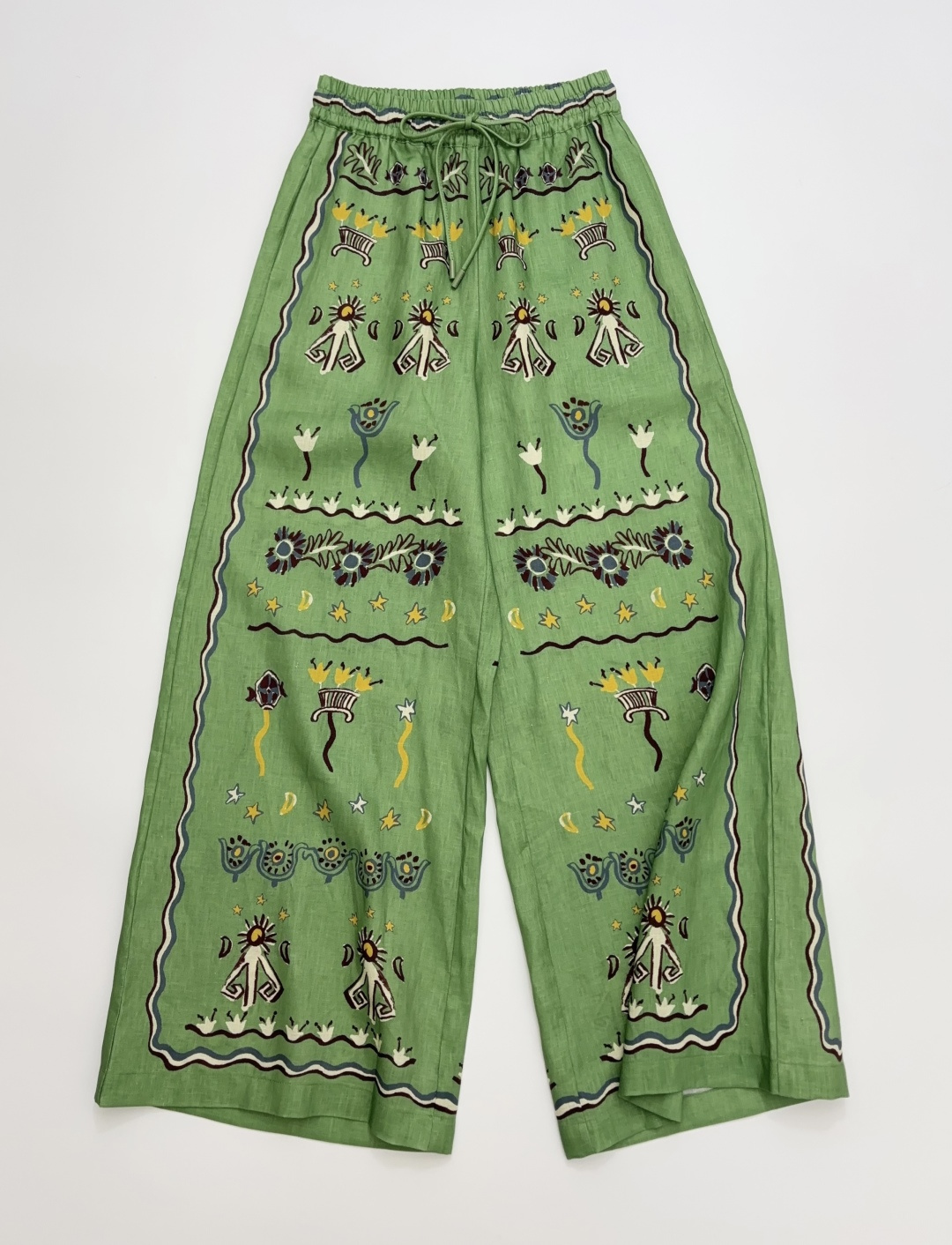 Alémais Linen Green Sun Dancer Elastic Waist Casual Pants