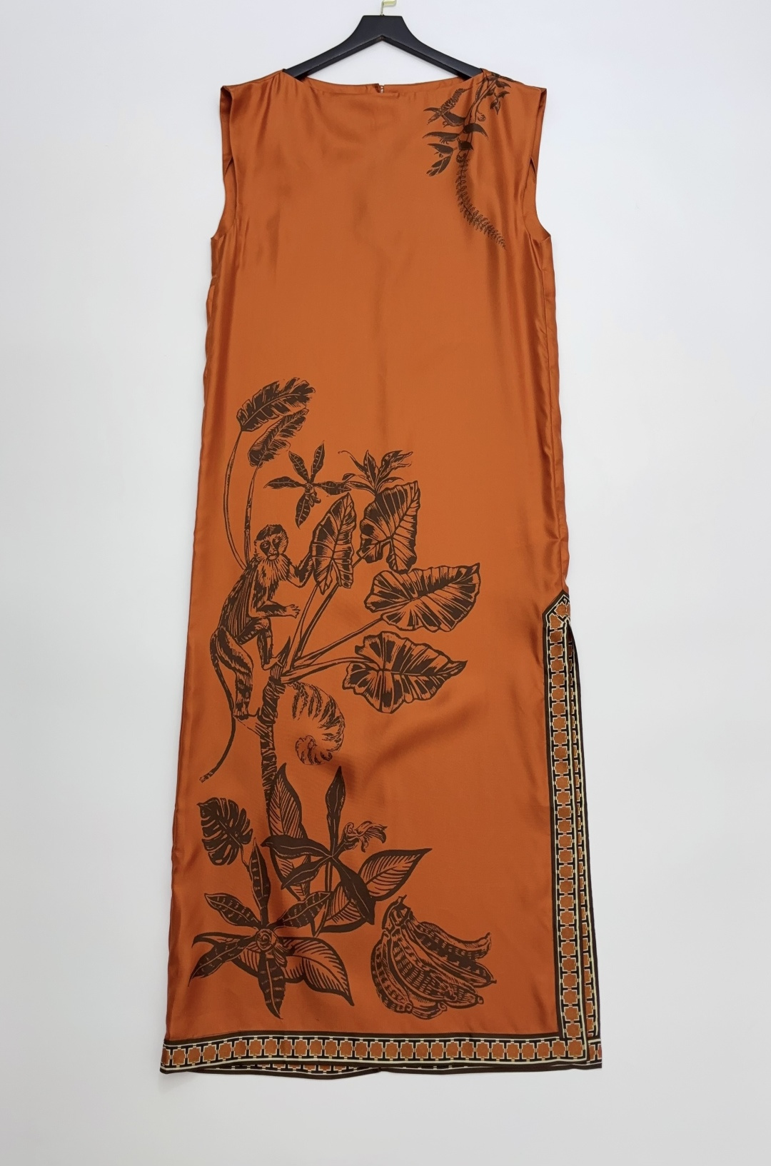 Alémais Palace Vintage Orange Monkey Print Sleeveless Silk Straight Dress