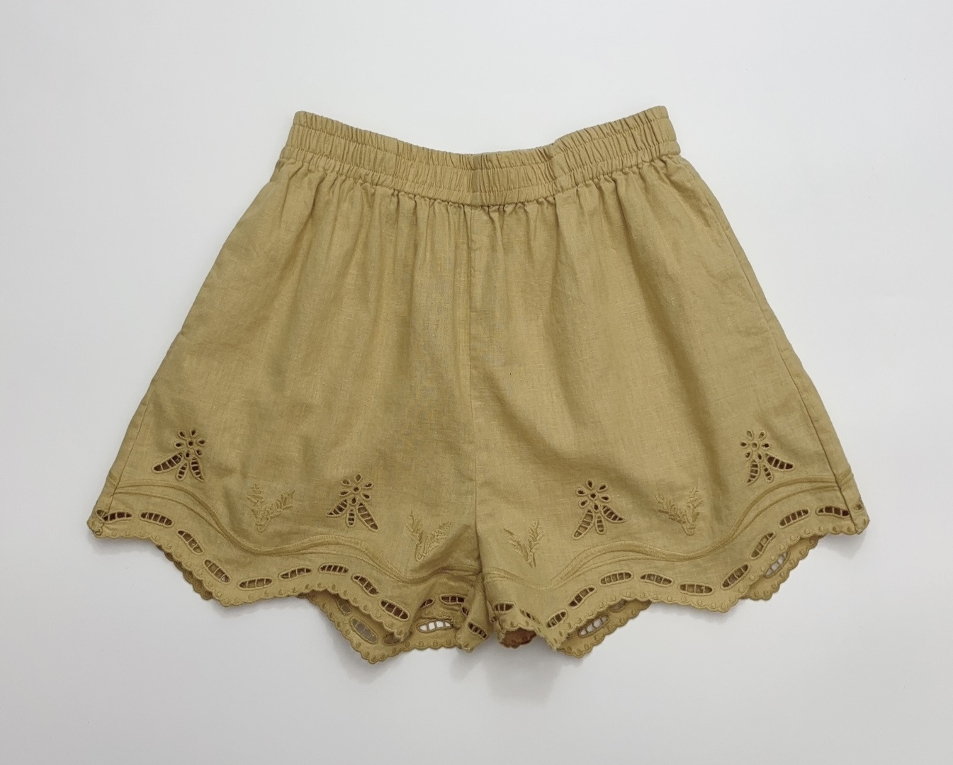 Love Vintage Heavy Openwork Embroidered Lace Trim Elastic Waist Shorts