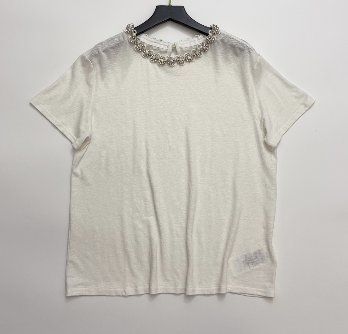 Simone Rocha Heavy Hand-Embellished Beaded Short Sleeve Linen T-Shirt