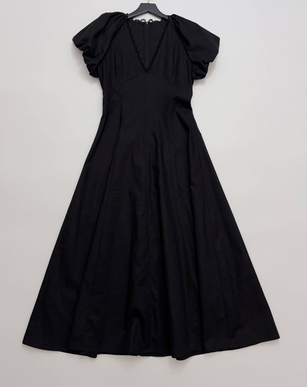 Lee Mathews Hollow Embroidery Lace Deep V Cinched Bubble Short Sleeve Dress Little Black Dress