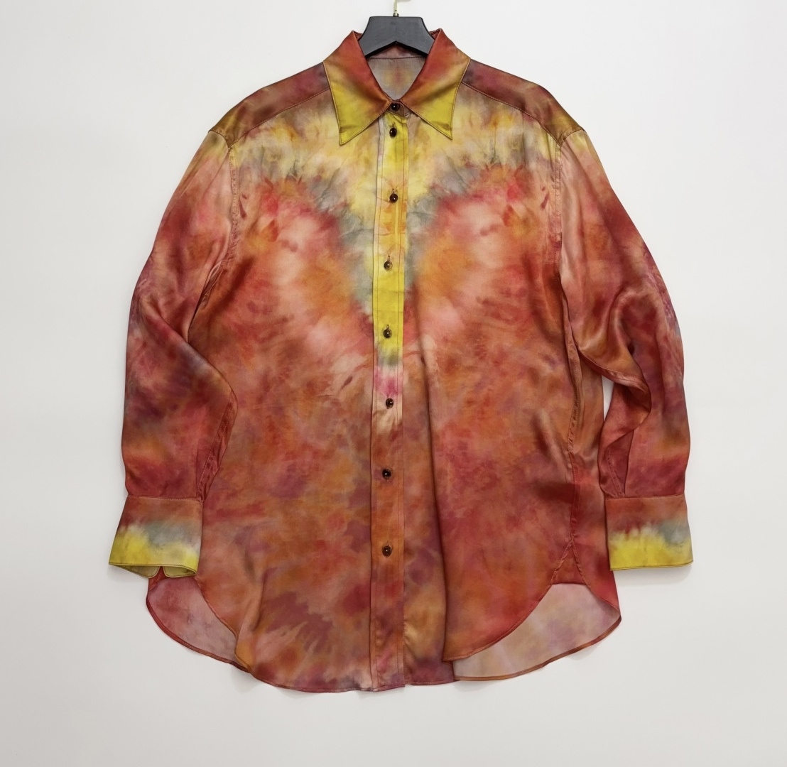 Zimmermann Alchemy Tie-Dye Silk Satin Long Sleeve Blouse