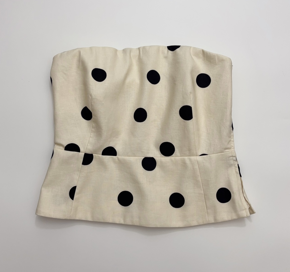 Sézane Spring/Summer Adriel Cotton Linen Polka Dot Strapless Wrap Top