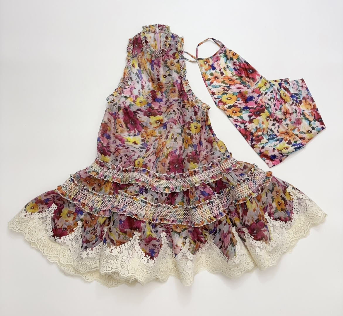 Zimmermann Luna Multi-Color Floral Pleated Lantern Dress