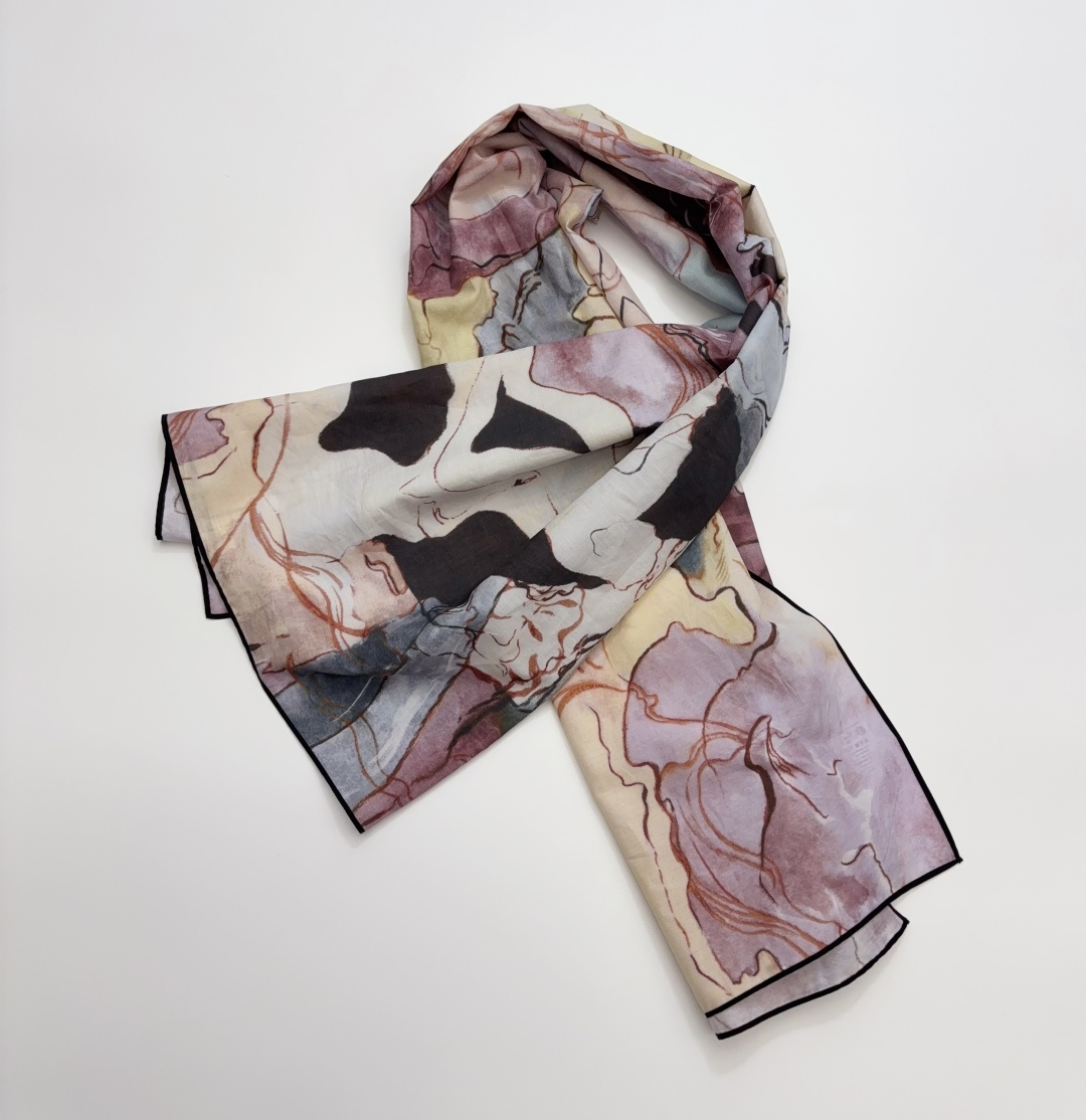 Lemaire Landscape Color Print Cotton Silk Scarf