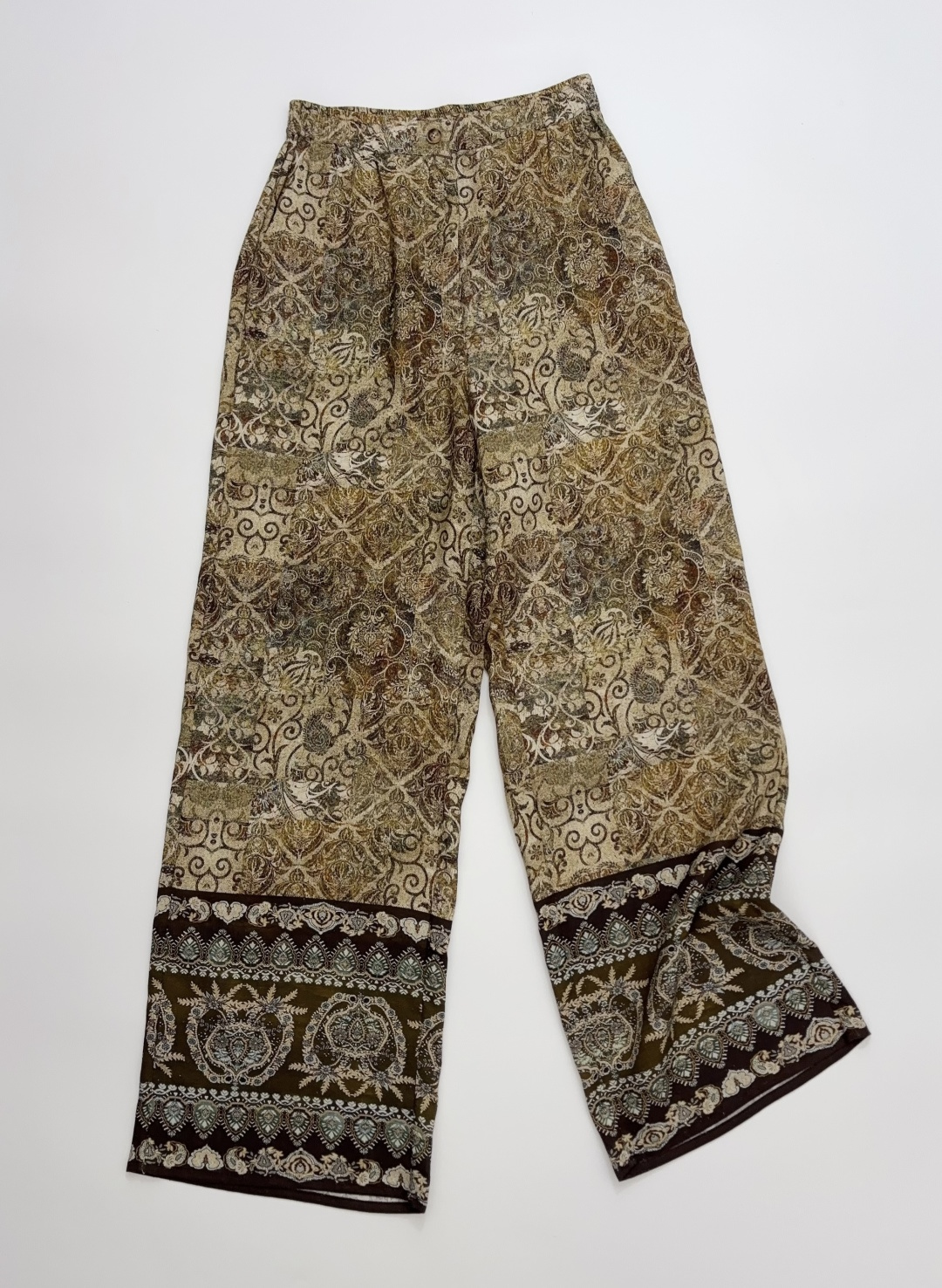 Bohemian Vintage Print Tencel Linen Trousers