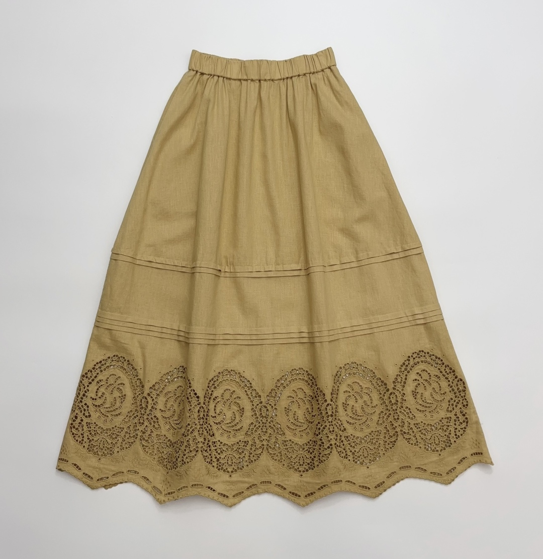 Love Vintage Heavy Openwork Embroidered Lace Trim Elastic Waist Skirt