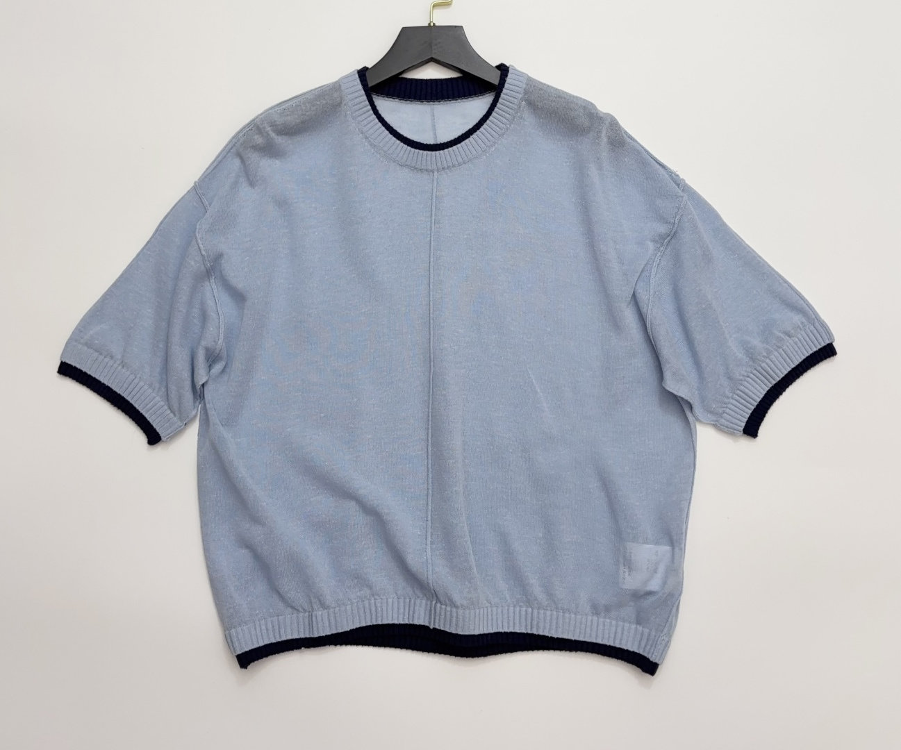 Ports 1961 Contrast Color Double Layer Faux Two-Piece Tencel Linen Thin Knit T-Shirt