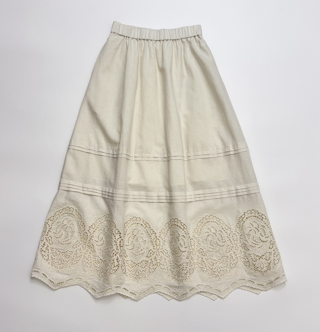 LoveShackFancy Vintage Heavy Lace Embroidered Elastic Waist Skirt