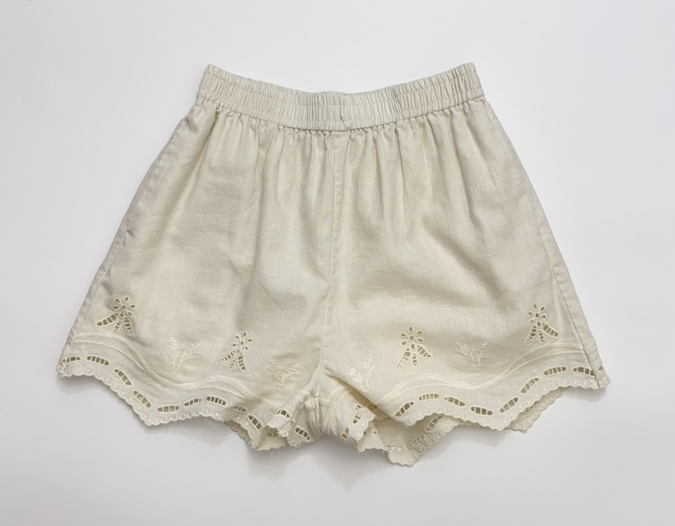 LoveShackFancy Vintage Heavy Lace Embroidered Elastic Waist Shorts