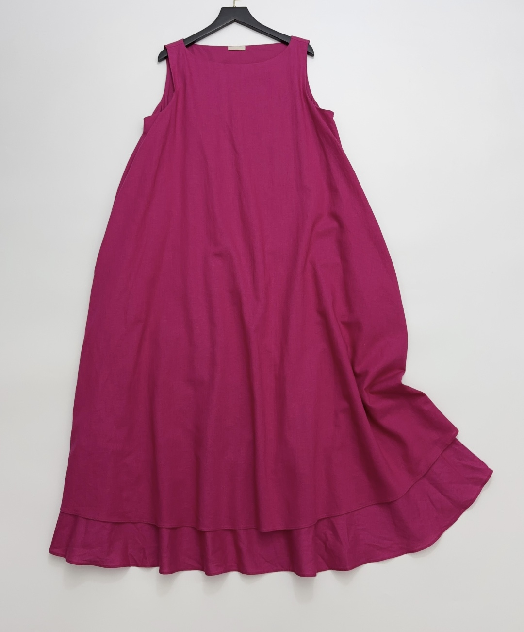 Japanese Style 3D Tailoring Wide Strap Off-Shoulder Cotton Linen Double-Layer Sleeveless Long Dress