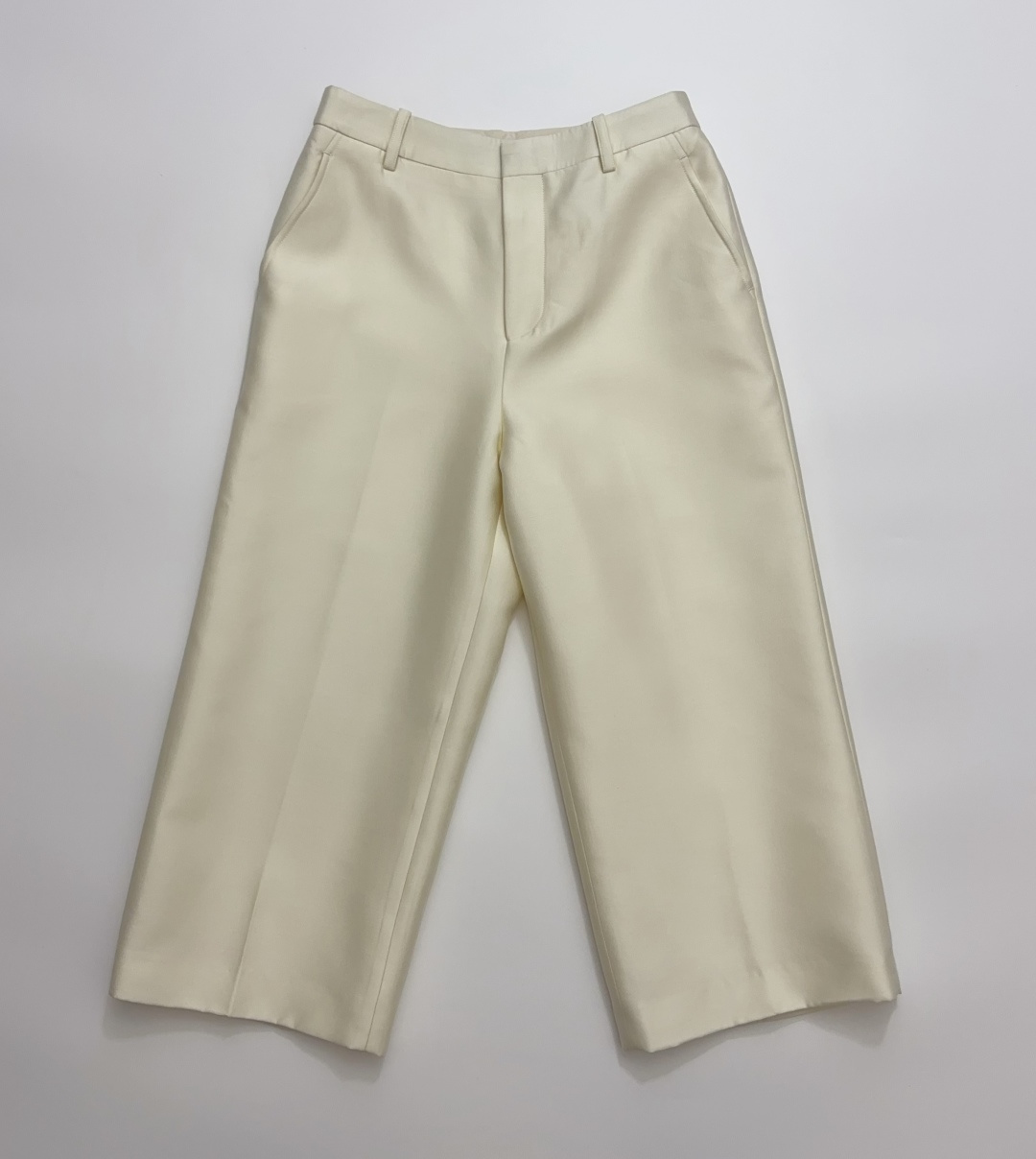 Minimalist Silk Wool Structured Straight-Leg Trousers