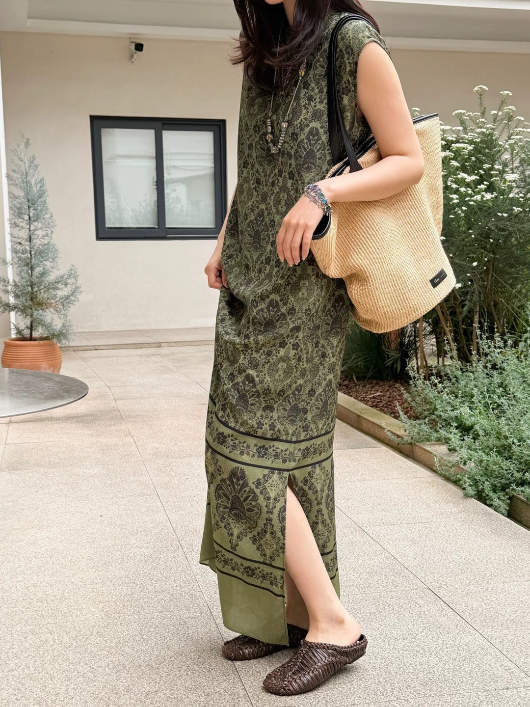 Into The East Silk Palm Wallpaper Sleeveless Dress