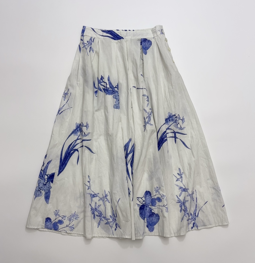 Artistic Ink Wash Texture Cotton Blue and White Porcelain Half-Skirt