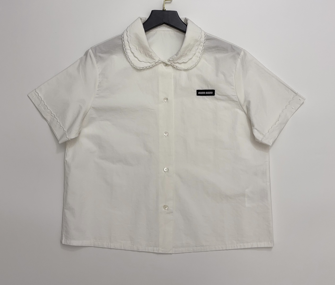 Miu Miu Peter Pan Collar Short-Sleeve Blouse Top