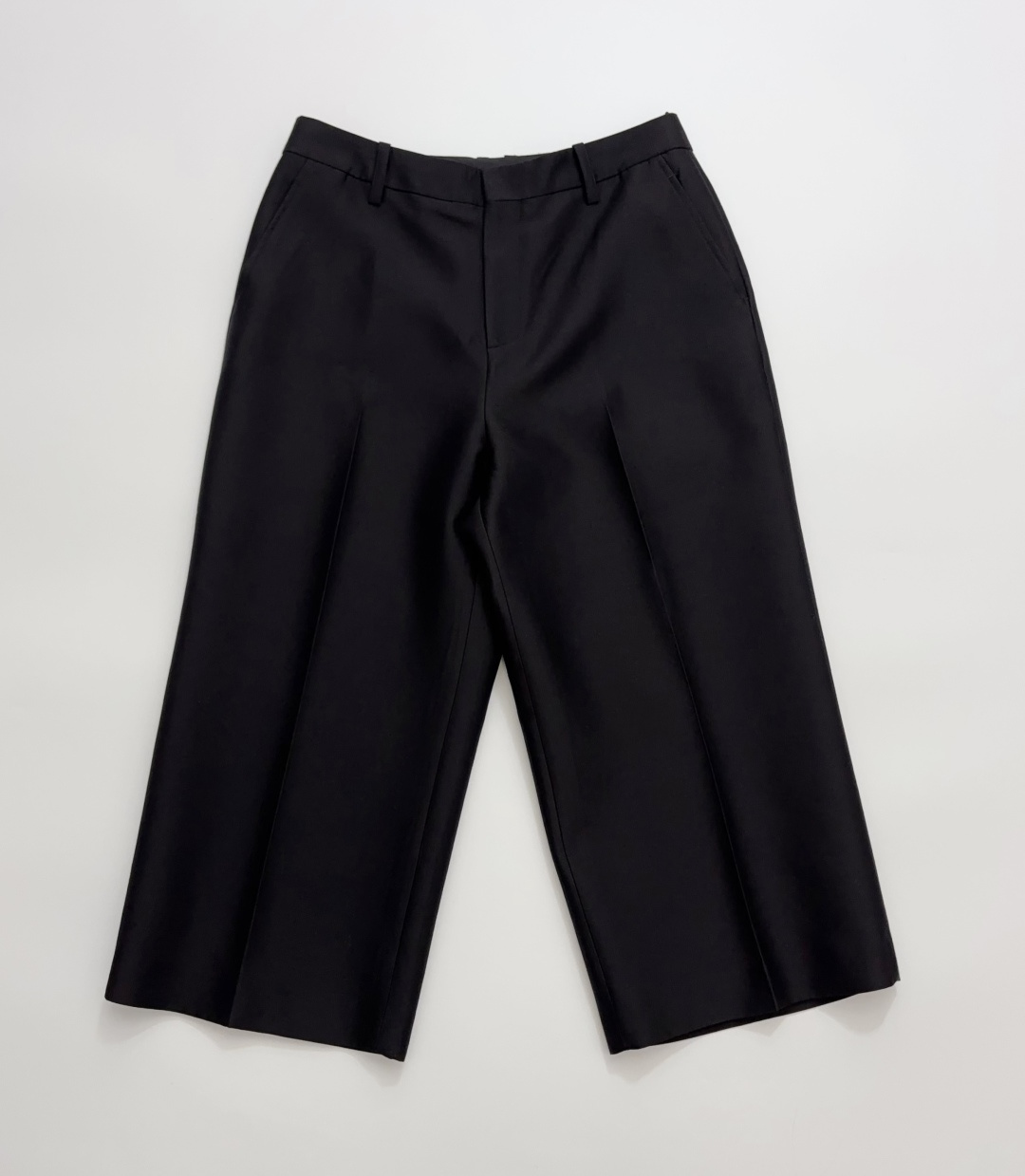 Minimalist Silk Wool Structured Straight-Leg Trousers