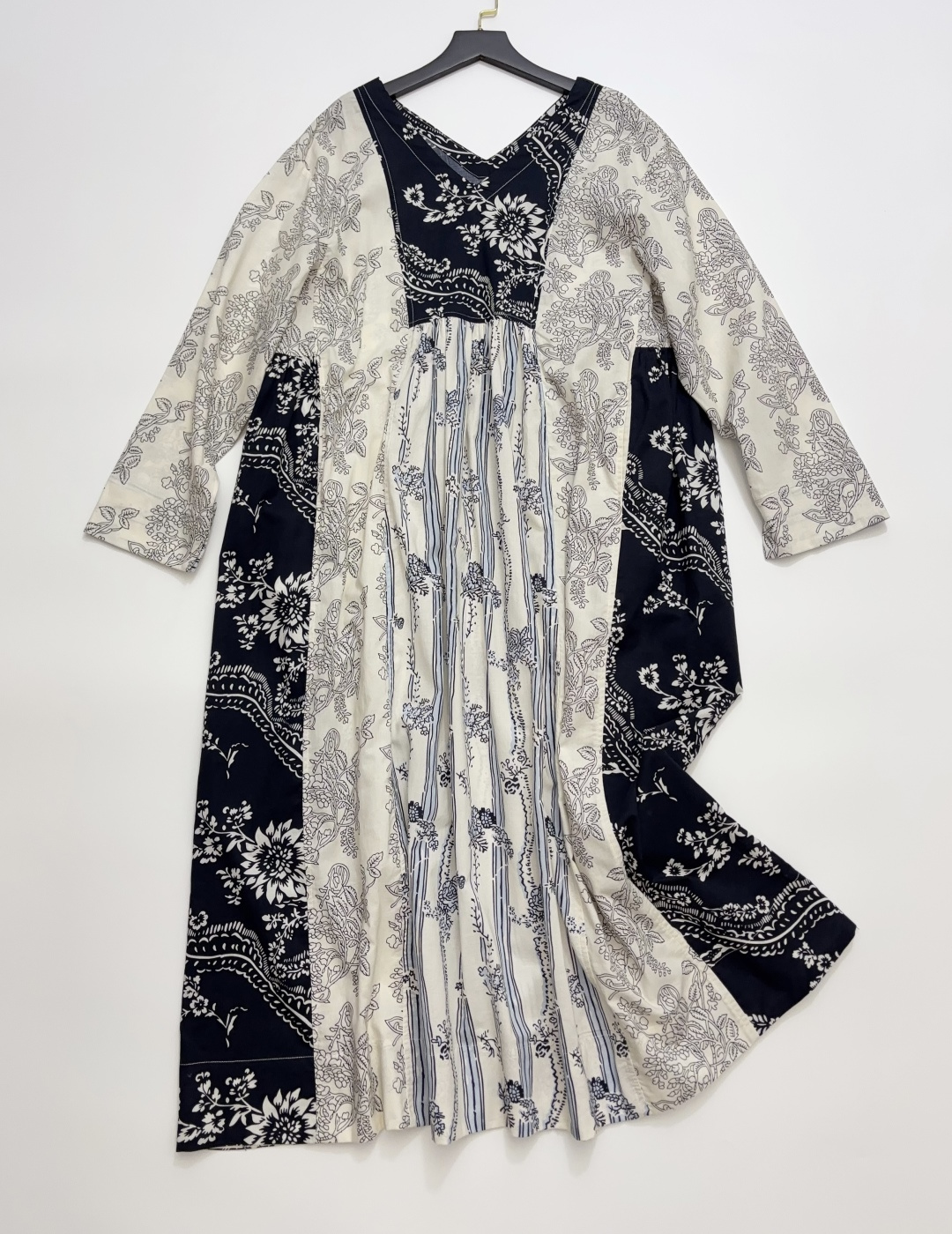 45R Japanese Style R Letter Patchwork Loose Dress