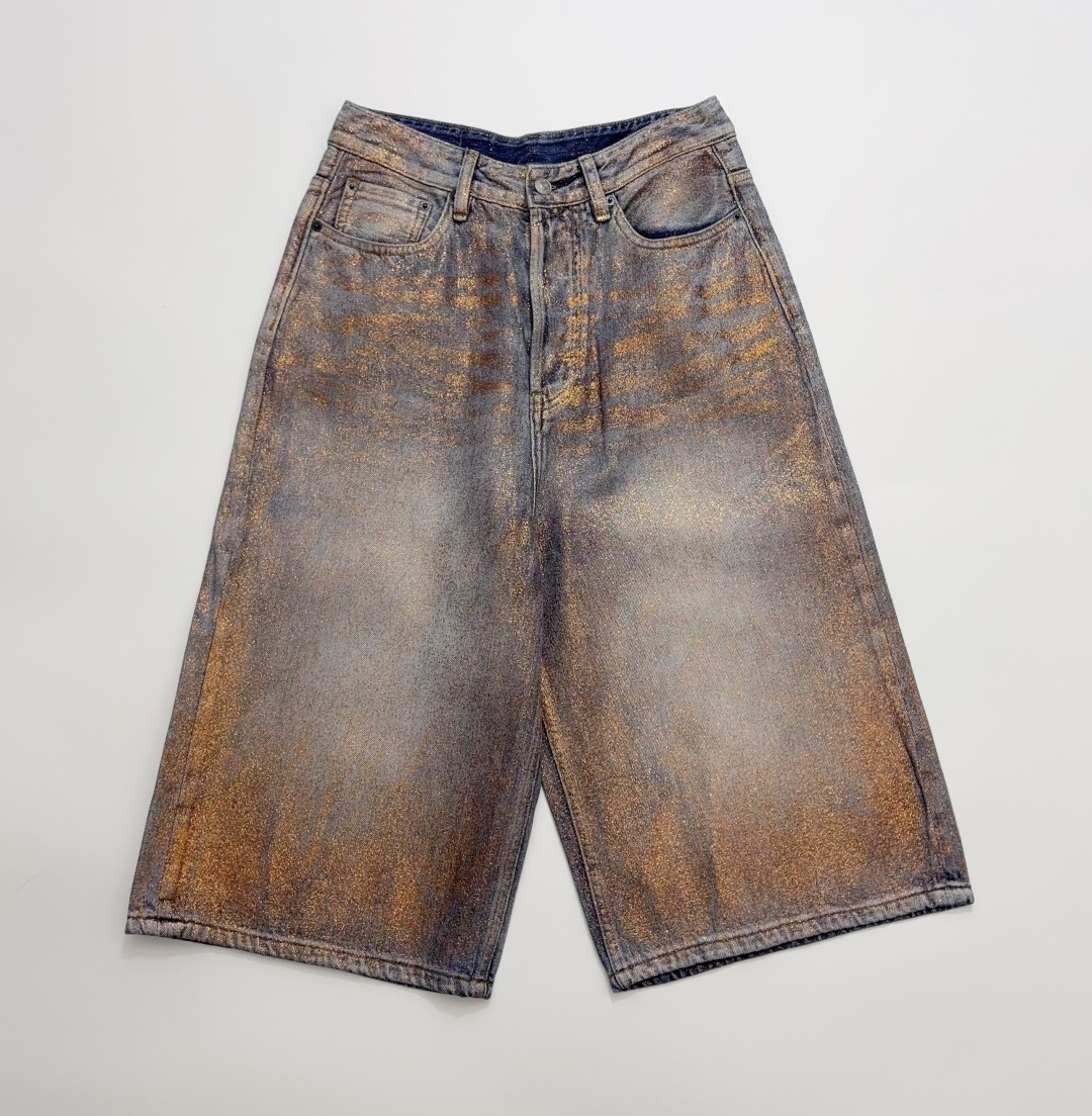 Acne Studios Retro Bronze Tie-Dye Hot Stamped Distressed Loose Wide-Leg Cropped Jeans