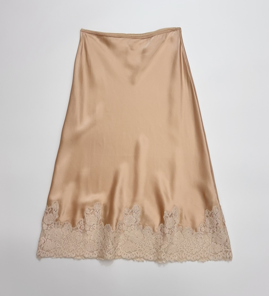 Dôen 'Elowette' Solid Silk Half Skirt with Lace Trim High Waist Midi Length