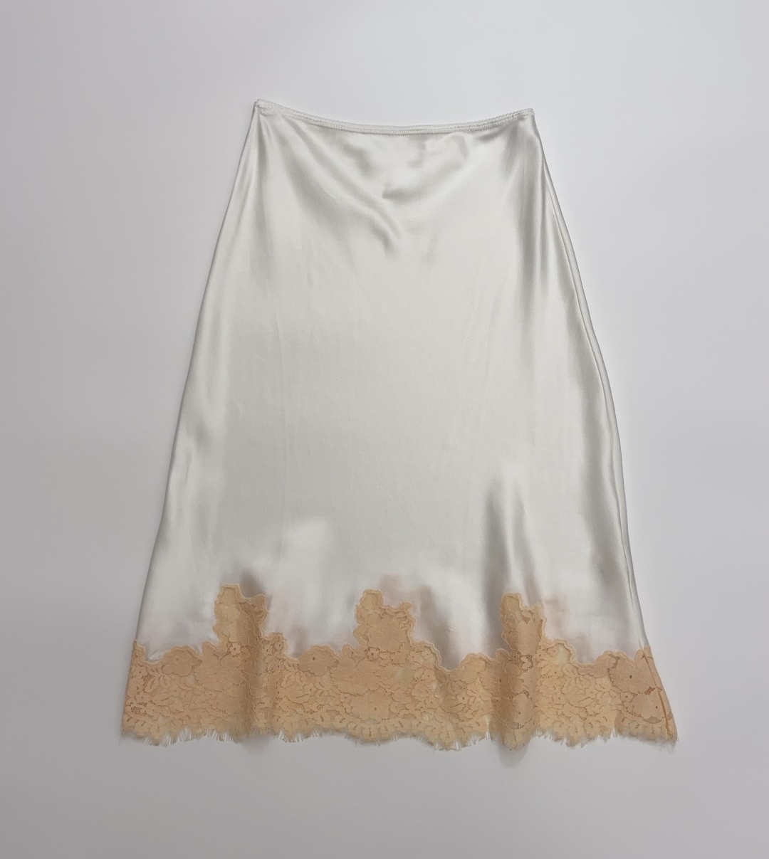 Dôen Elowette Solid Silk Skirt with Lace Trim High Waist Midi