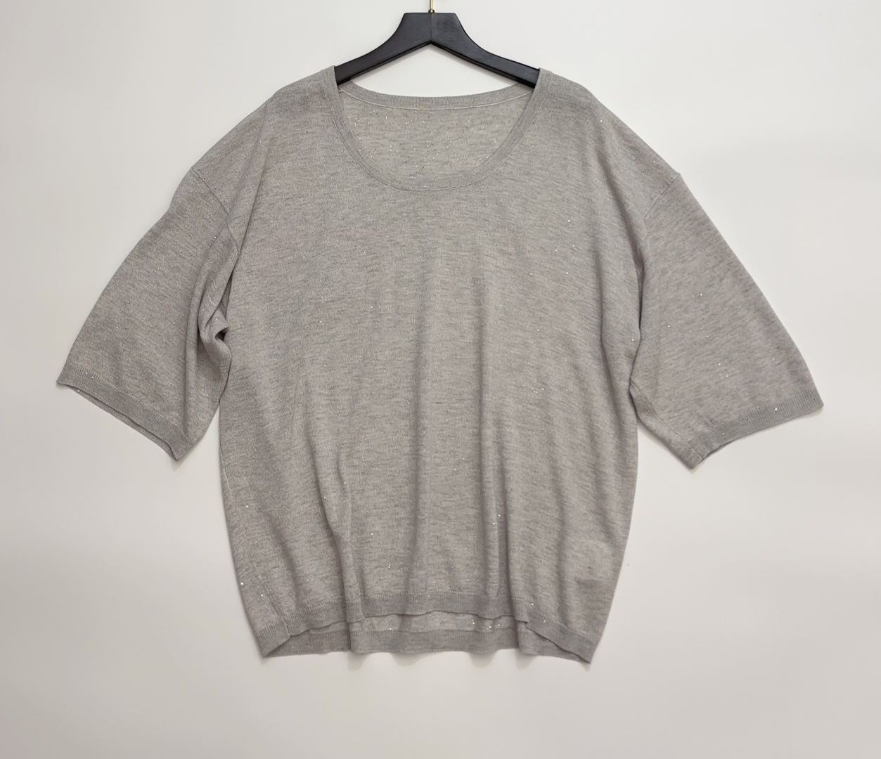 RODERIC WONG Knitted U-Neck Linen Sequin T-Shirt